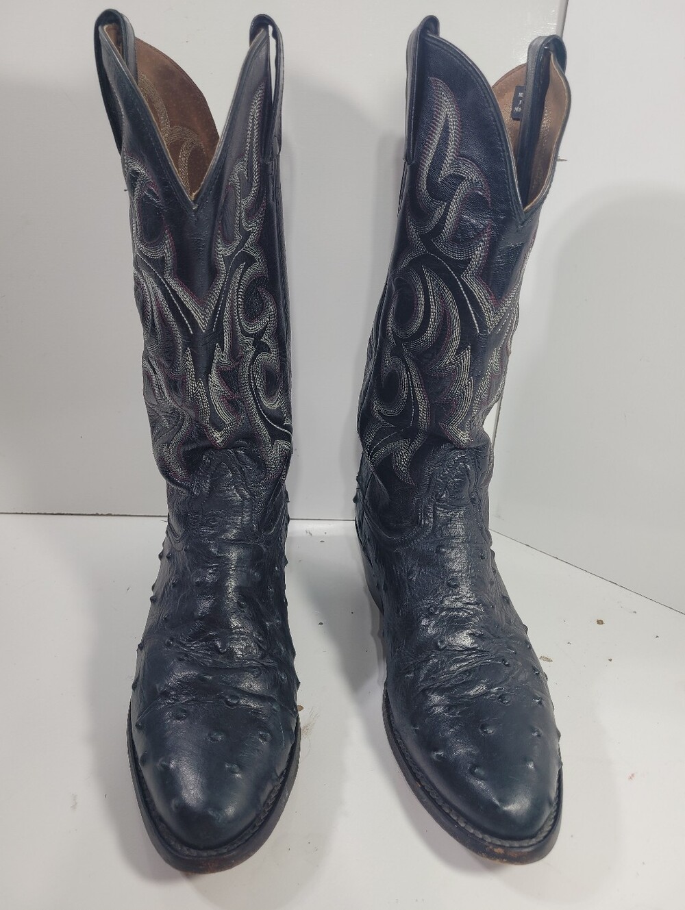Nocona Black Full Quill Ostrich Cowboy Boots Mens Size 9 D Exotic Western VTG